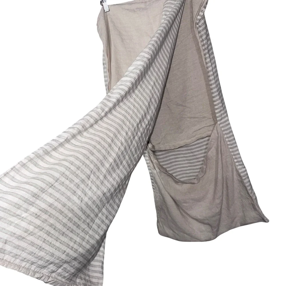 West Elm Set 2 King Linen Pillow Shams Gray Stripe Coastal Organic 20x36